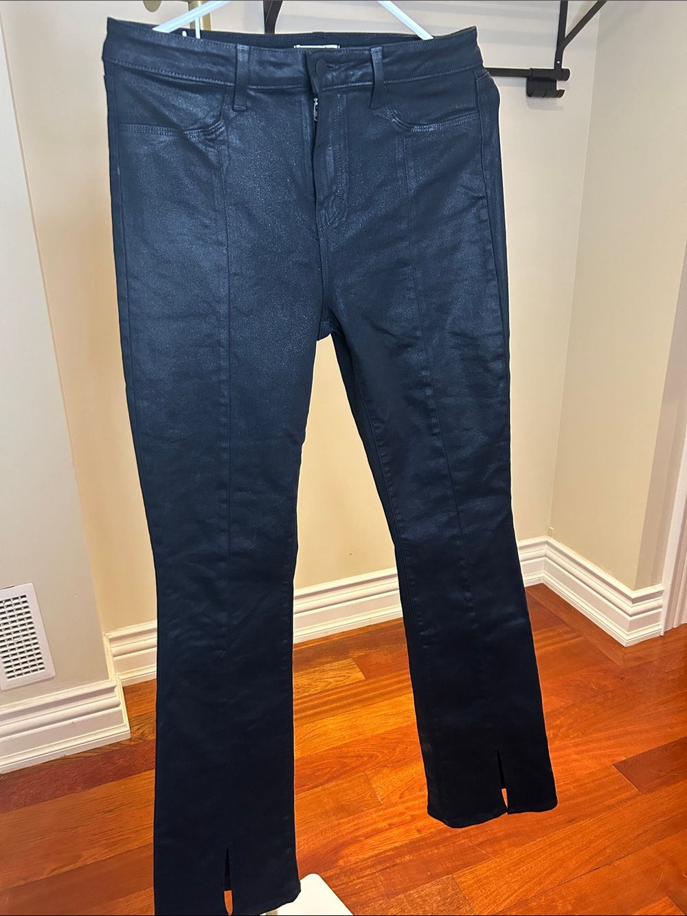 L’Agence coated black front slit denim, Size 30